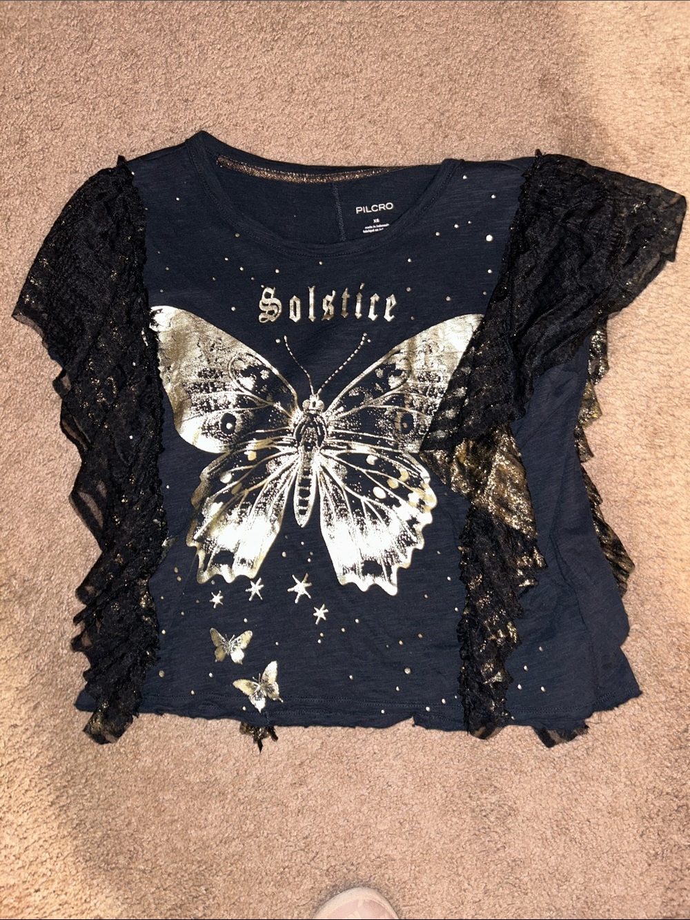 Pilcro ‘Solstice' Butterfly Graphic Top with Gold Foil